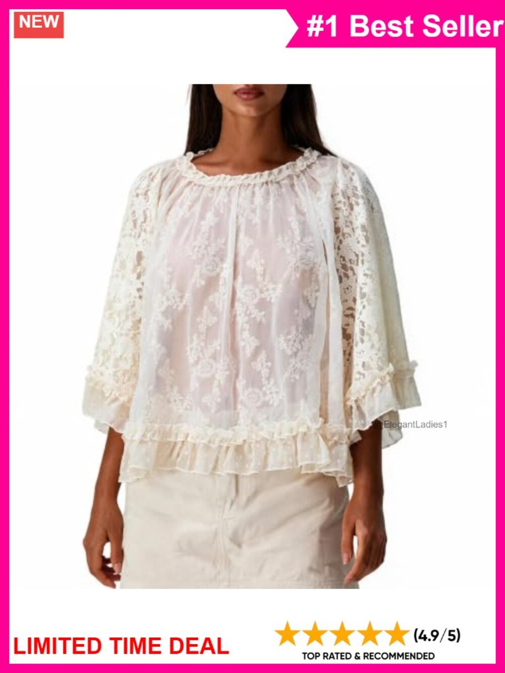 Sheer Lace Floral Blouse 3/4 Flared Sleeve Y2K Going Out Top